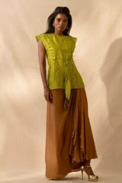 Richa Khemka Lime Green Cape & A Draped Skirt -Inca Sales Store 426067 3