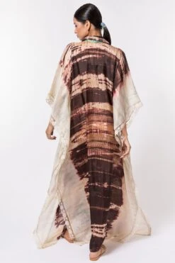 CAPISVIRLEO Ivory & Brown Tie-dye Collared Kaftan -Inca Sales Store 44cp4 5