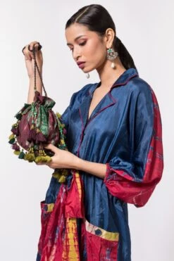 CAPISVIRLEO Green & Wine Tie-dye Potli Bag