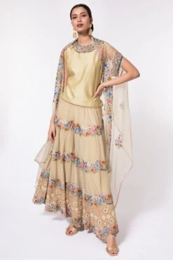 Debyani Green Embroidered Sharara Set With Cape