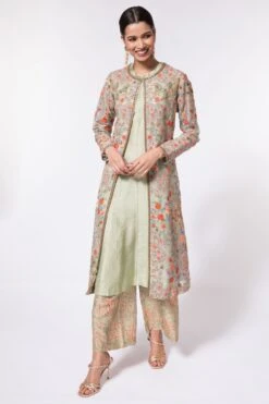 Debyani Pastel Green Embroidered Jacket Set