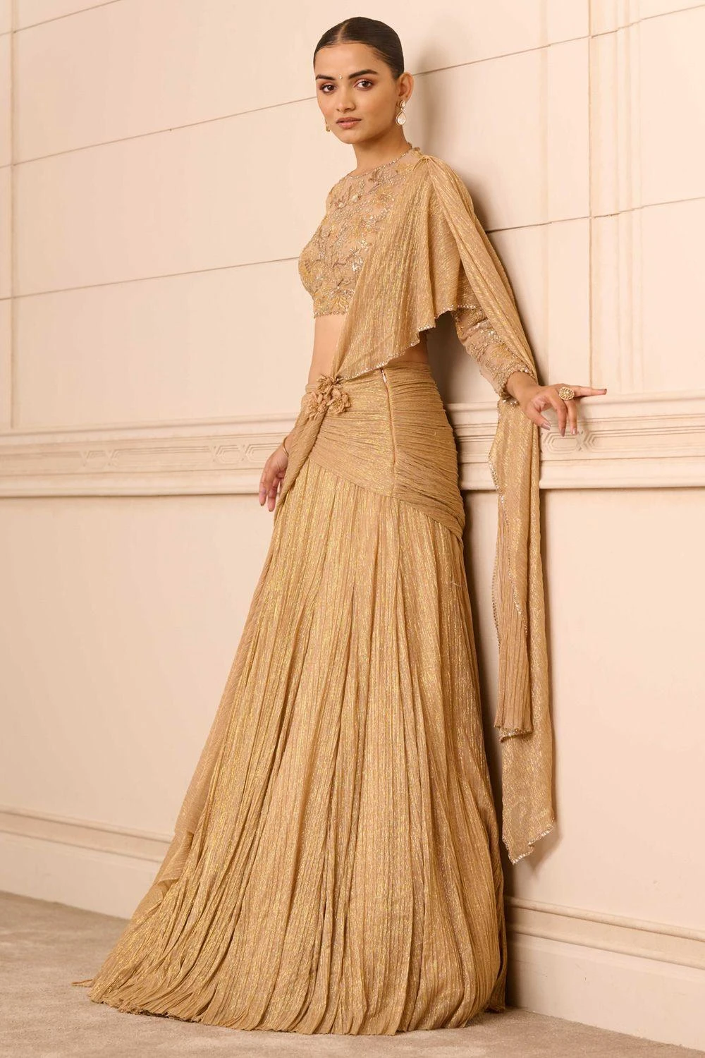 Tarun Tahiliani Champagne Gold Draped Lehenga Set 3 Tarun Tahiliani Champagne Gold Draped Lehenga Set