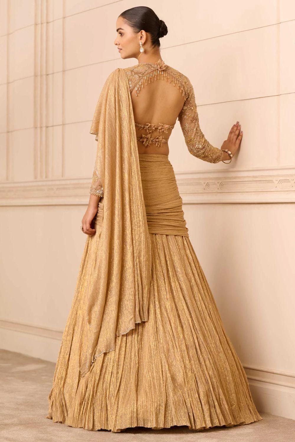 Tarun Tahiliani Champagne Gold Draped Lehenga Set 5 Tarun Tahiliani Champagne Gold Draped Lehenga Set - Image 3