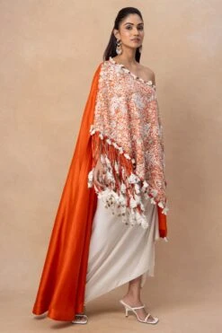 Anamika Khanna Orange Embellished One Shoulder Cape Set 9 Anamika Khanna Orange Embellished One Shoulder Cape Set -Inca Sales Store 4723ak12 3