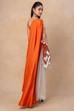 Anamika Khanna Orange Embellished One Shoulder Cape Set 11 Anamika Khanna Orange Embellished One Shoulder Cape Set -Inca Sales Store 4723ak12 5