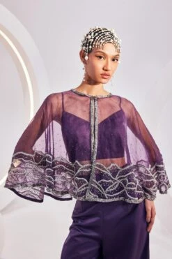 Divya Aggarwal Zoey Regal Purple Sequin Adorned Cape Set -Inca Sales Store 5124pu30 3