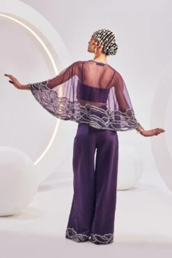 Divya Aggarwal Zoey Regal Purple Sequin Adorned Cape Set -Inca Sales Store 5124pu30 4