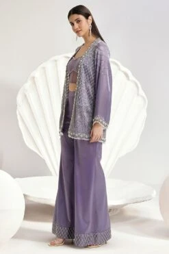 Divya Aggarwal Verona Regal Purple Sequin Adorned Jacket Set -Inca Sales Store 5124pu32 2