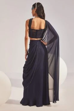 Divya Aggarwal Hertha Blue Sequin Adorned Pre-drape Sari Set -Inca Sales Store 5124pu41 5