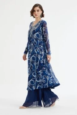 Divya Aggarwal Maris Royal Blue Printed Kurta-palazzo Set -Inca Sales Store 5124pu43 2