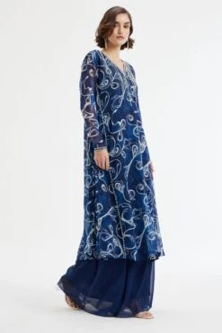 Divya Aggarwal Maris Royal Blue Printed Kurta-palazzo Set -Inca Sales Store 5124pu43 3