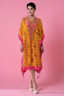 Siddhartha Bansal Dawn Yellow-pink Floral Printed Kaftan -Inca Sales Store 5124sb21 2