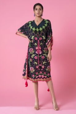 Siddhartha Bansal Midnight Black Multi-floral Printed Kaftan -Inca Sales Store 5124sb22 2