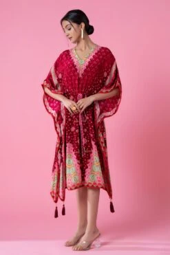 Siddhartha Bansal Cranberry Red-pink Floral Printed Kaftan -Inca Sales Store 5124sb31 3