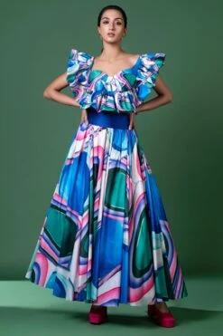 Siddhartha Bansal Majestic Hue Printed Ruffled Top-skirt Set