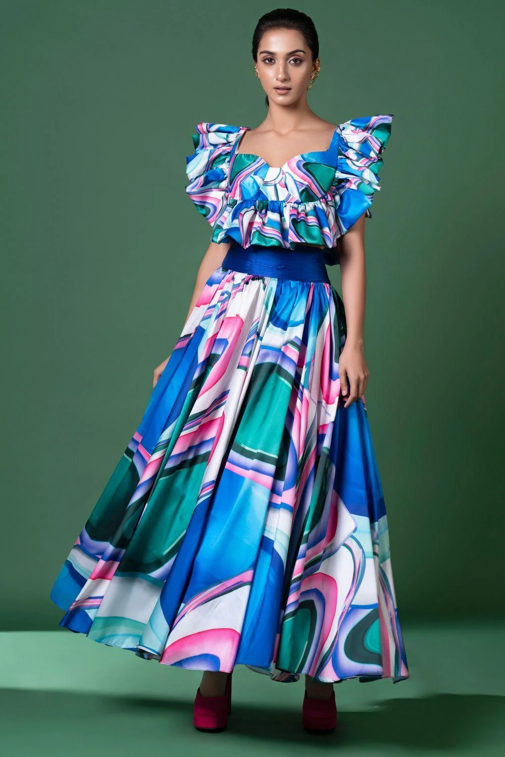 Siddhartha Bansal Majestic Hue Printed Ruffled Top-skirt Set 4 Siddhartha Bansal Majestic Hue Printed Ruffled Top-skirt Set - Image 2