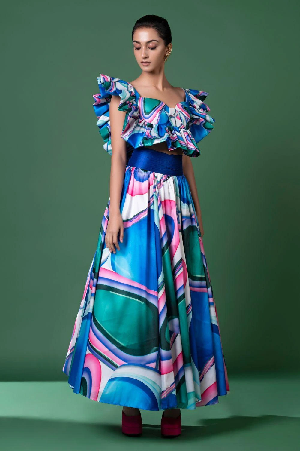 Siddhartha Bansal Majestic Hue Printed Ruffled Top-skirt Set 5 Siddhartha Bansal Majestic Hue Printed Ruffled Top-skirt Set - Image 3