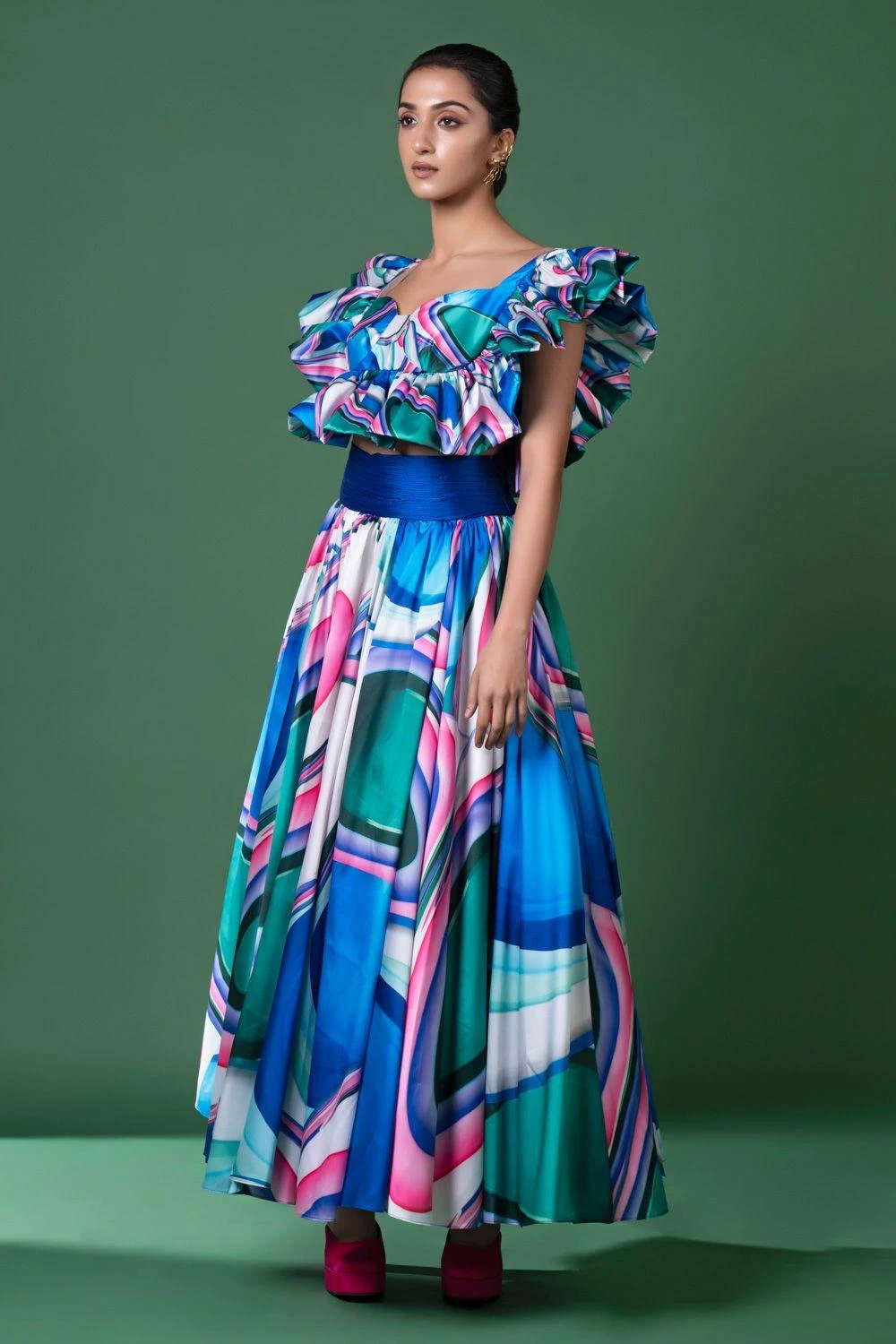 Siddhartha Bansal Majestic Hue Printed Ruffled Top-skirt Set 6 Siddhartha Bansal Majestic Hue Printed Ruffled Top-skirt Set - Image 4