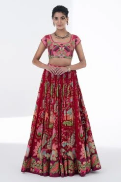 Siddhartha Bansal Crimson Ruby-red Floral Embellished Lehenga Set -Inca Sales Store 5124sb7 2