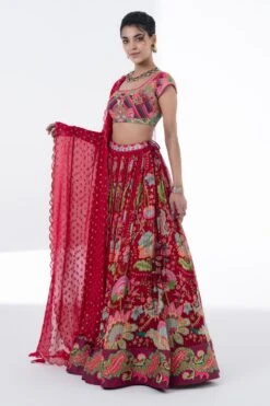 Siddhartha Bansal Crimson Ruby-red Floral Embellished Lehenga Set -Inca Sales Store 5124sb7 3