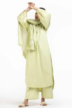 Three Pale Lime U-hem Gathered Tunic Set With Scarf -Inca Sales Store 53thw20 3