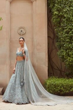 Jayanti Reddy Ice Blue Zardosi Embellished Lehenga Set