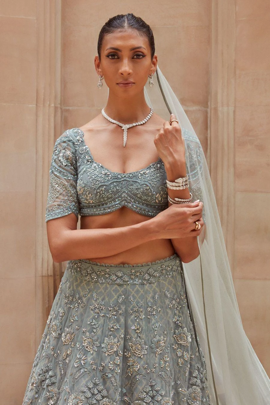 Jayanti Reddy Ice Blue Zardosi Embellished Lehenga Set 4 Jayanti Reddy Ice Blue Zardosi Embellished Lehenga Set - Image 2