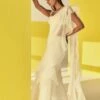 Ridhi Mehra Ivory Pearl Embellished Ruffle Sari Set