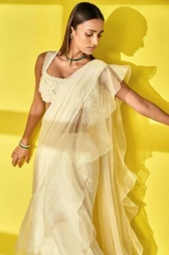 Ridhi Mehra Ivory Pearl Embellished Ruffle Sari Set -Inca Sales Store 5523rm1 3