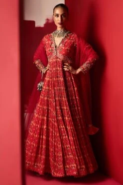 Ridhi Mehra Red Printed Anarkali Set