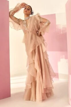 Ridhi Mehra Maaziya Champagne Embellished Sari Set