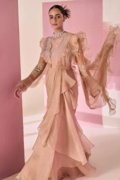 Ridhi Mehra Maaziya Champagne Embellished Sari Set -Inca Sales Store 5523rm4 3