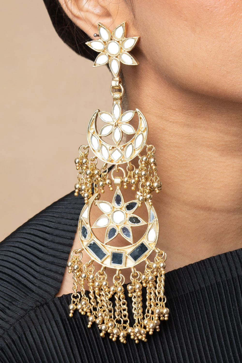 Ritika Sachdeva Gold Mirror Work Dangler Earrings 5 Ritika Sachdeva Gold Mirror Work Dangler Earrings - Image 3