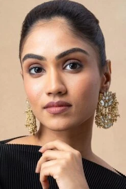 Ritika Sachdeva Gold Mirror Work Lotus Earrings