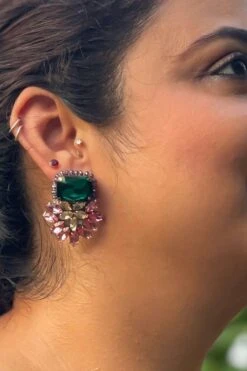 St Erasmus Emerald Square Button Earrings -Inca Sales Store 57era6 2