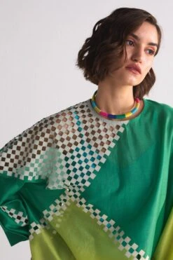Ikai Green Colour Block Cutwork Box Shirt -Inca Sales Store 5823iai26 3