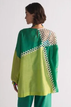 Ikai Green Colour Block Cutwork Box Shirt -Inca Sales Store 5823iai26 4