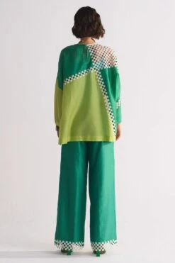 Ikai Green Colour Block Cutwork Box Shirt -Inca Sales Store 5823iai26 5