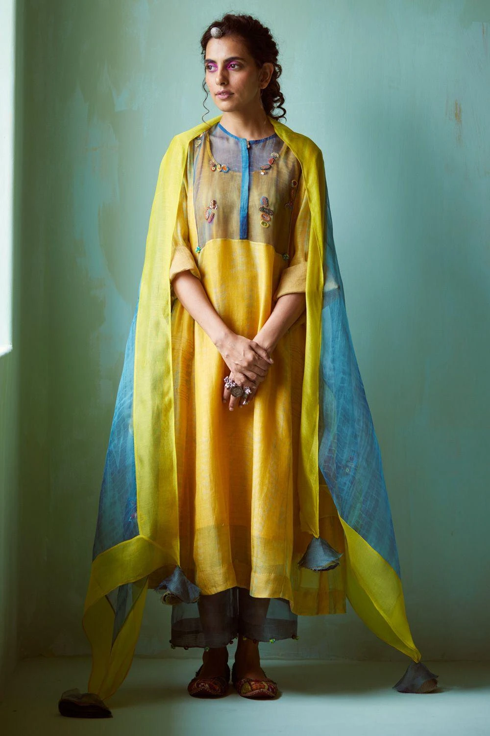 Medha Yellow Tie & Dye Hand Embellished Tunic Set 7 Medha Yellow Tie & Dye Hand Embellished Tunic Set - Image 5