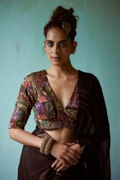 Medha Black Hand Embellished Patchwork Sari Set 8 Medha Black Hand Embellished Patchwork Sari Set -Inca Sales Store 5923ma27 3