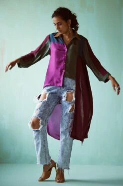 Medha Teal Hand Embellished Asymmetric Shirt -Inca Sales Store 5923ma6 2