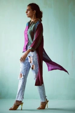 Medha Teal Hand Embellished Asymmetric Shirt -Inca Sales Store 5923ma6 3