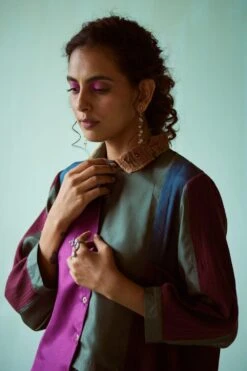 Medha Teal Hand Embellished Asymmetric Shirt -Inca Sales Store 5923ma6 4