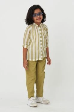 Three Kids Moss Green Striped Co-ord Set -Inca Sales Store 61023te1 3