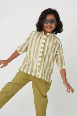 Three Kids Moss Green Striped Co-ord Set -Inca Sales Store 61023te1 4