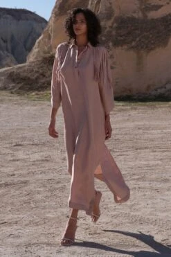 Twinkle Hanspal Rosegold Boxy Kaftan With Fringes