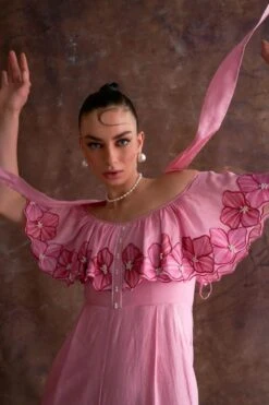 Sakshi Khetterpal Orchid-tinted Chanderi Off-shoulder Jumpsuit -Inca Sales Store 6124sk45 3