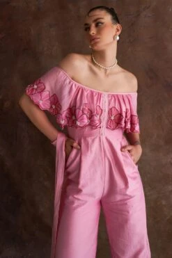 Sakshi Khetterpal Orchid-tinted Chanderi Off-shoulder Jumpsuit -Inca Sales Store 6124sk45 4