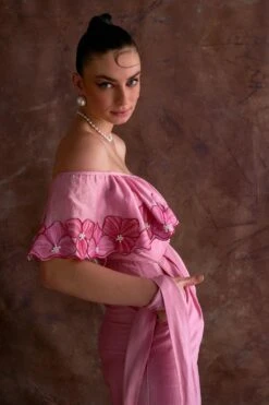 Sakshi Khetterpal Orchid-tinted Chanderi Off-shoulder Jumpsuit -Inca Sales Store 6124sk45 5