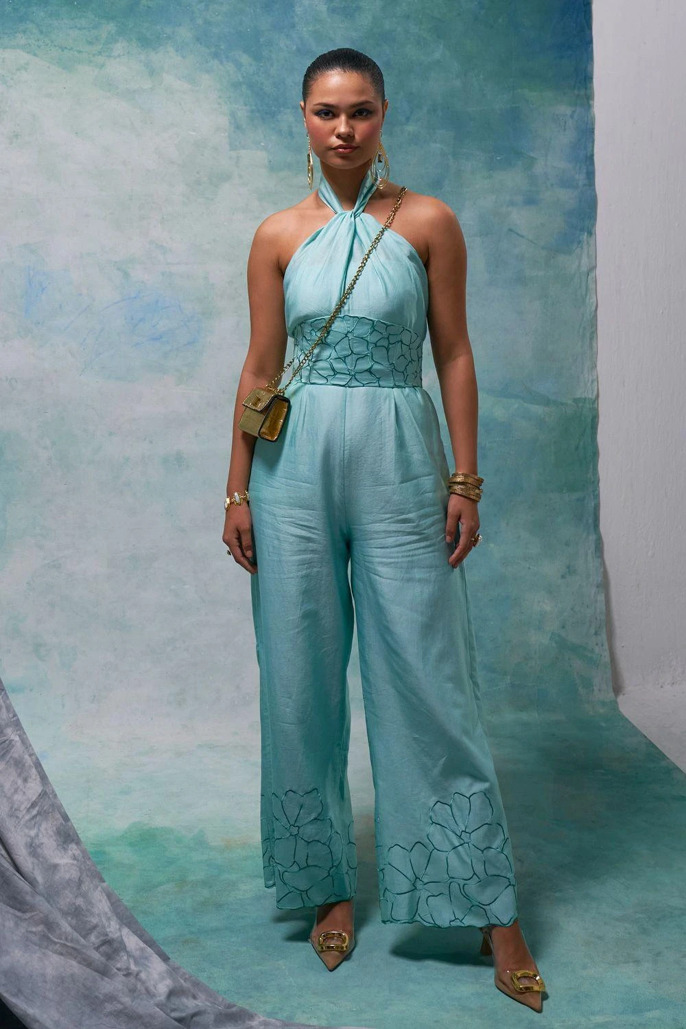 Sakshi Khetterpal Herbaceous Chanderi Halter-neck Jumpsuit 3 Sakshi Khetterpal Herbaceous Chanderi Halter-neck Jumpsuit